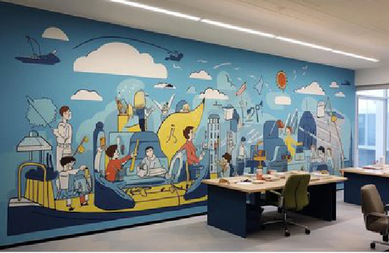 盐亭办公室墙绘的特点。